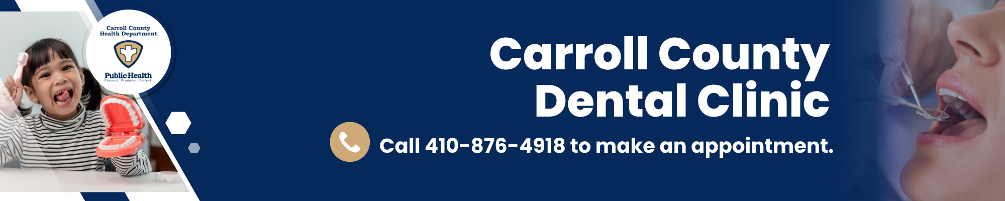 Dental clinic program banner, call for services.