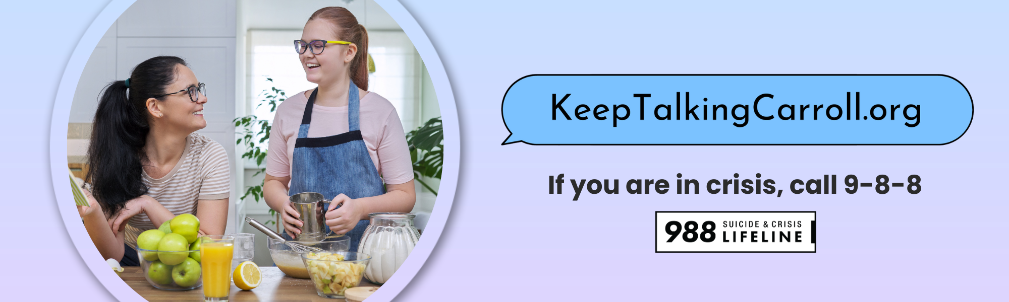 Keep Talking Carroll banner with image of parent cooking with child