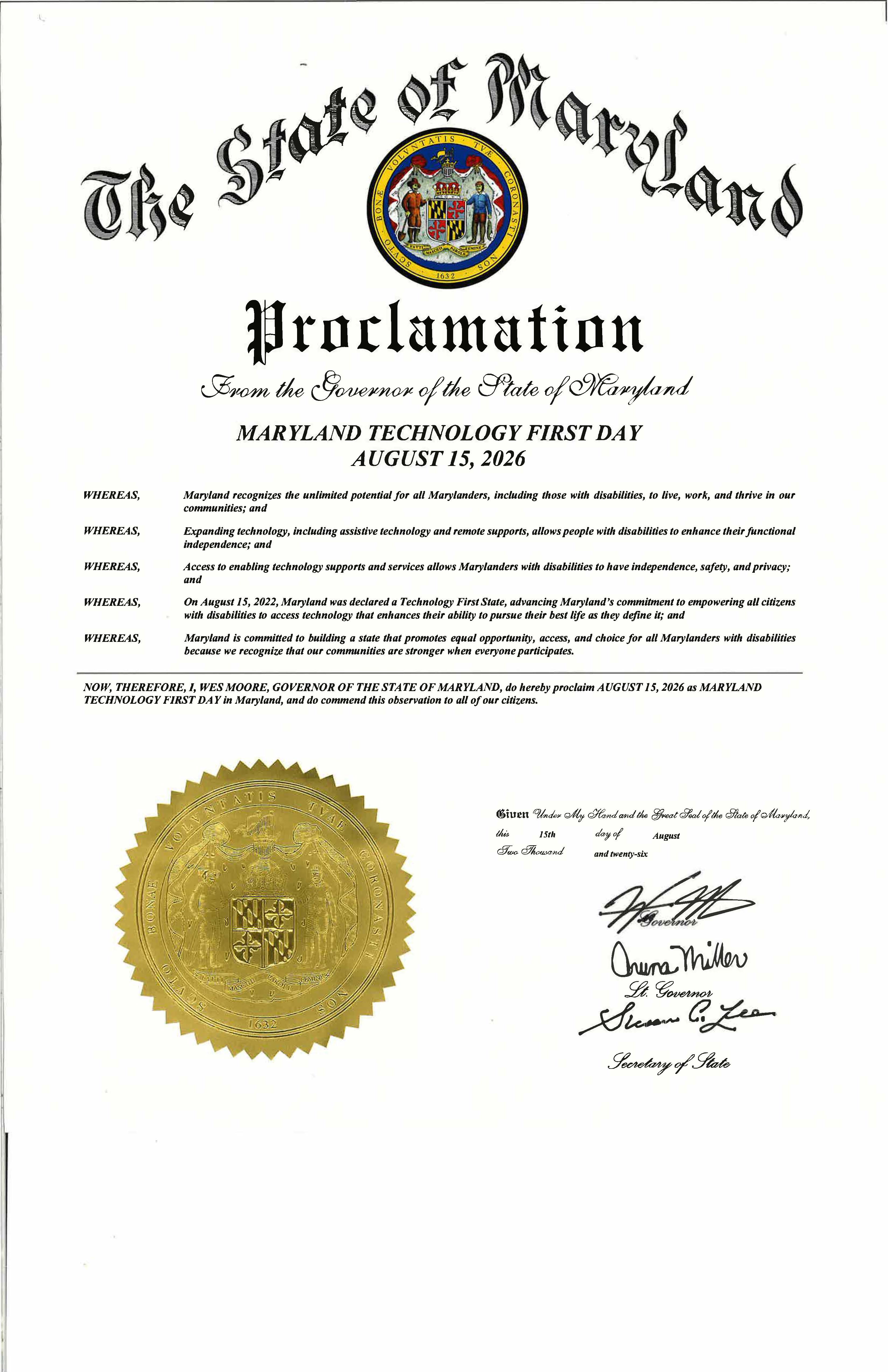 Thumbnail image of the Maryland Technology First Day Proclamation from 2023