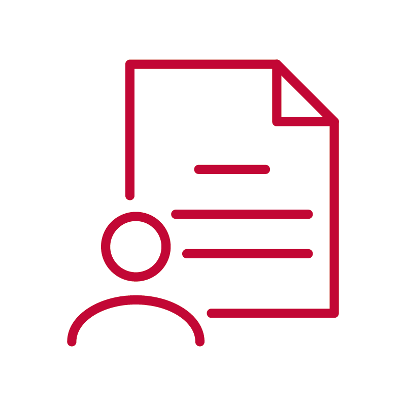 A person in front of a piece of paper with writing line icon  to represent a grantee