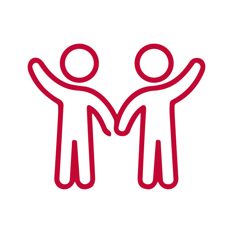Two people holding hands and waving line icon to represent youths with specific health care needs